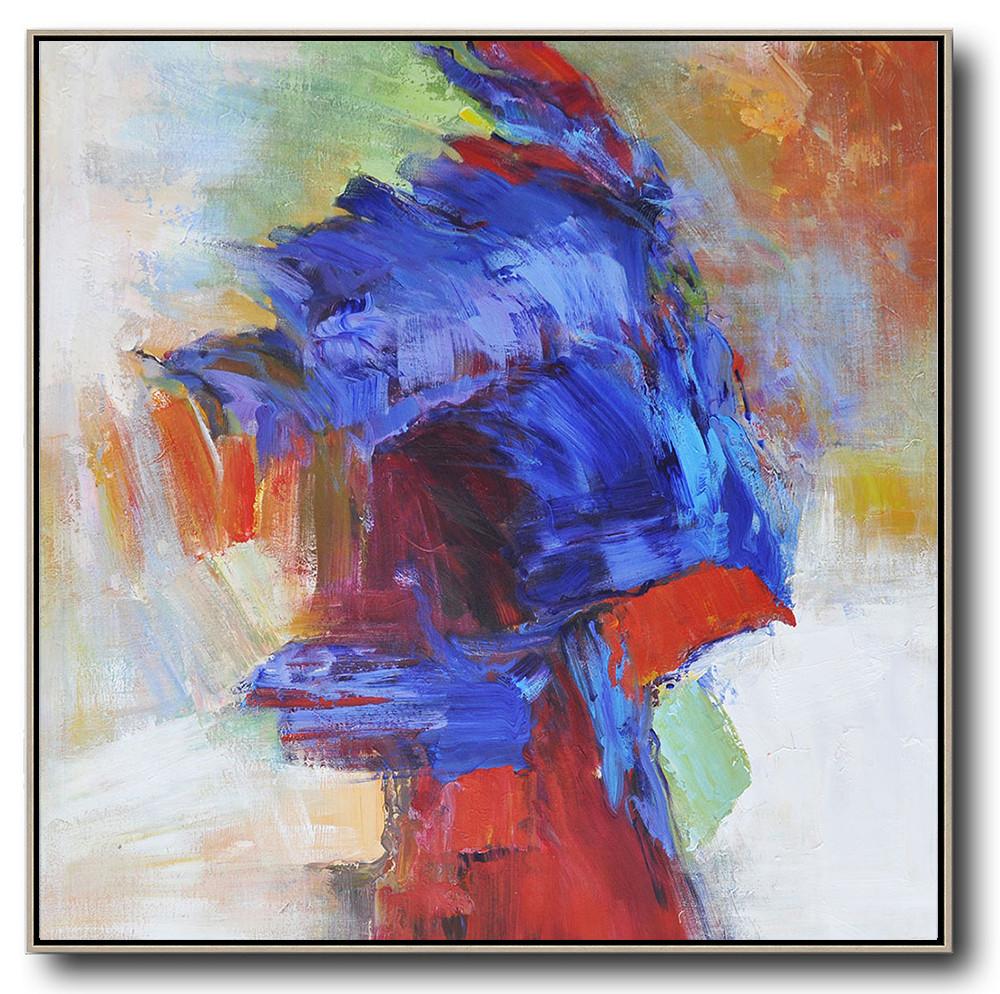 Handmade Large Contemporary Art,Oversized Square Abstract Art,Canvas Paintings For Sale,Blue,Red,Orange.etc